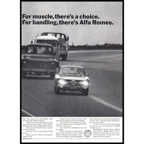 1972 Alfa Romeo GT Veloce Sports Car Vintage Print Ad Headlights Man Cave Art - Picture 1 of 1